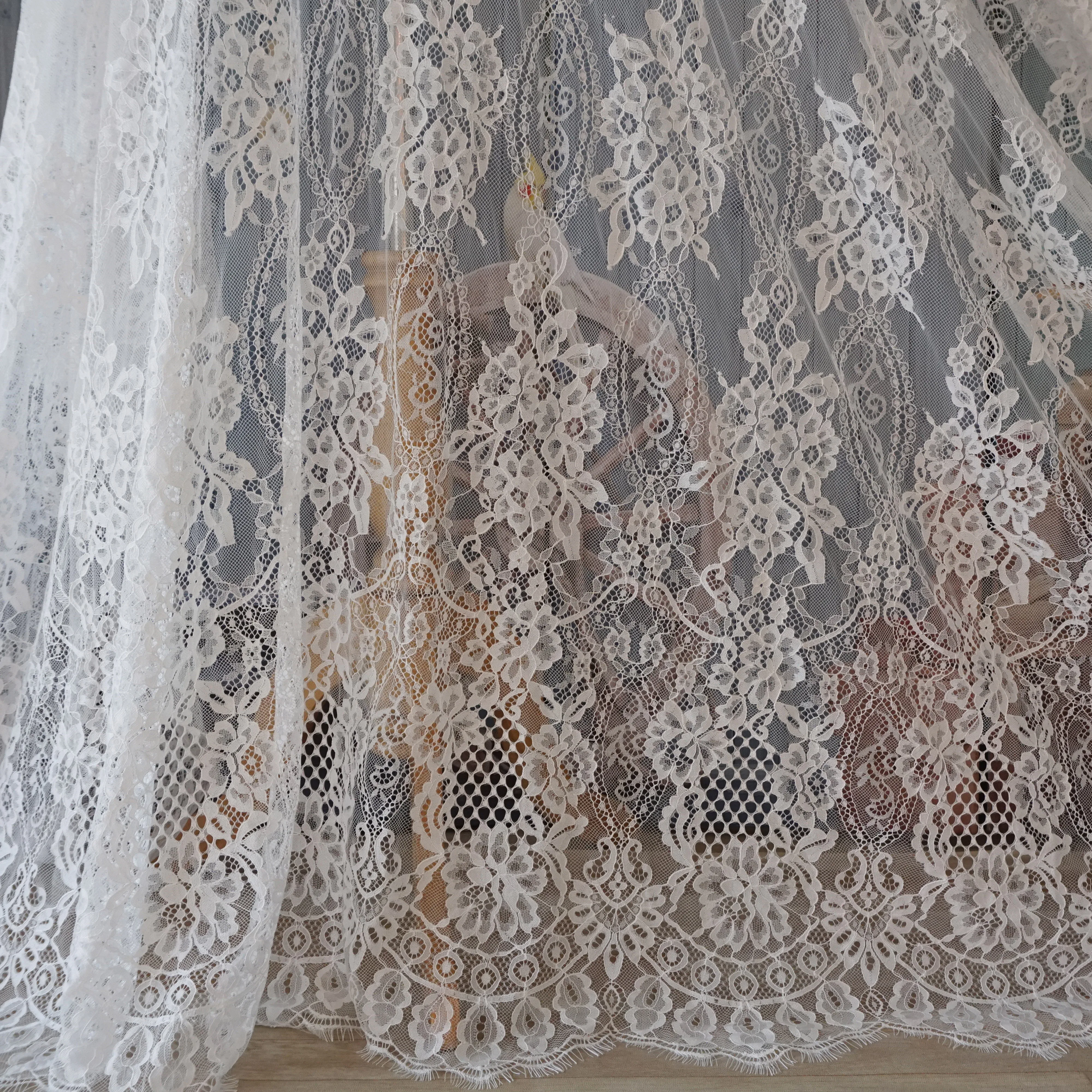 150CM Wide Gold Eyelash Chantilly Lace Fabric 3Meters Long New Design Birthday Party Decorations Kids Clothing Lace Sewing 2022