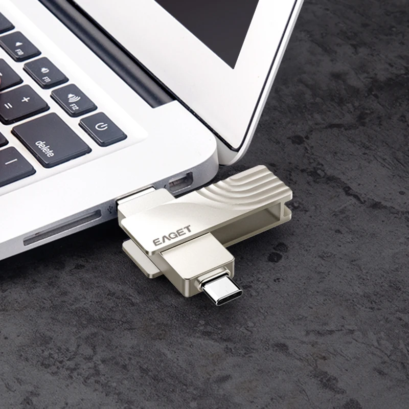 EAGET CF30 USBแฟลชไดรฟ์128G OTGโลหะUSB 3.0ไดรฟ์ปากกาKey 64GBประเภทC3.1ความเร็วสูงpendrive Mini Flash Drive Memory Stick