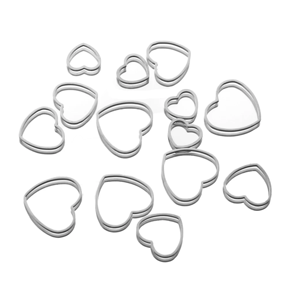 20Pcs Stainless Steel Heart Charms Connector Pendant Bezel Hollow Resin Frame Components Mold For DIY Earrings Jewelry Making
