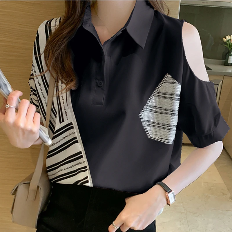 Off Shoulder Silk Shirts Women Satin Shirt for Short Sleeve White Shirt Office Lady Satin Blouse Tops Basic Blouses