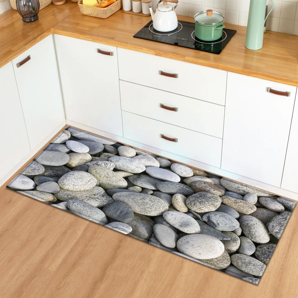 3D Pebbles Kitchen Floor Mat Home Entrance Doormat Hallway Bathroom Anti-Slip Rug Bedroom Children Living Room Decoration Carpet