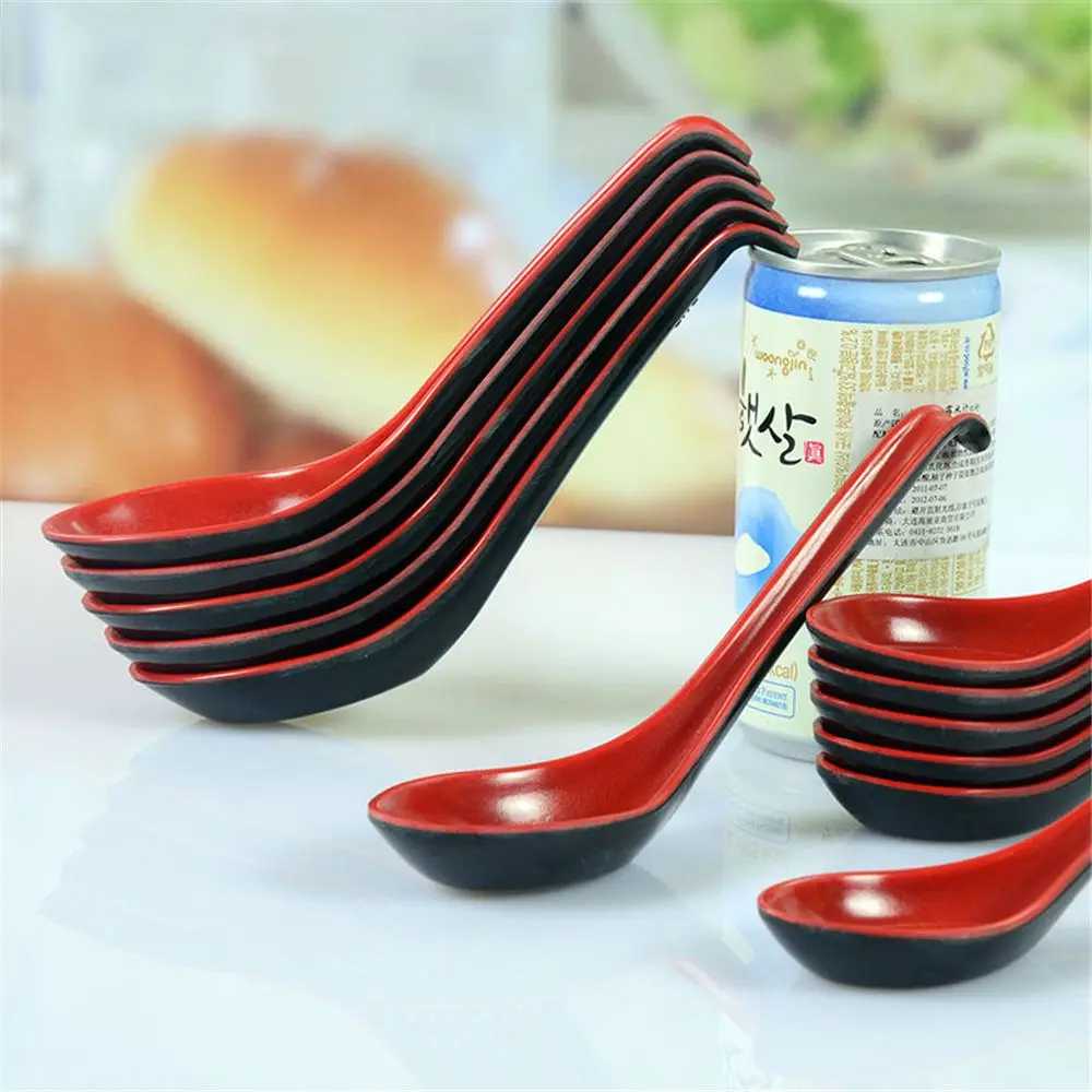 Red Black Color Home Flatware Japanese Plastic Bowl Soup Porridge Spoon Hot Kitchen Accessories Soup Spoon for Home Restaurant