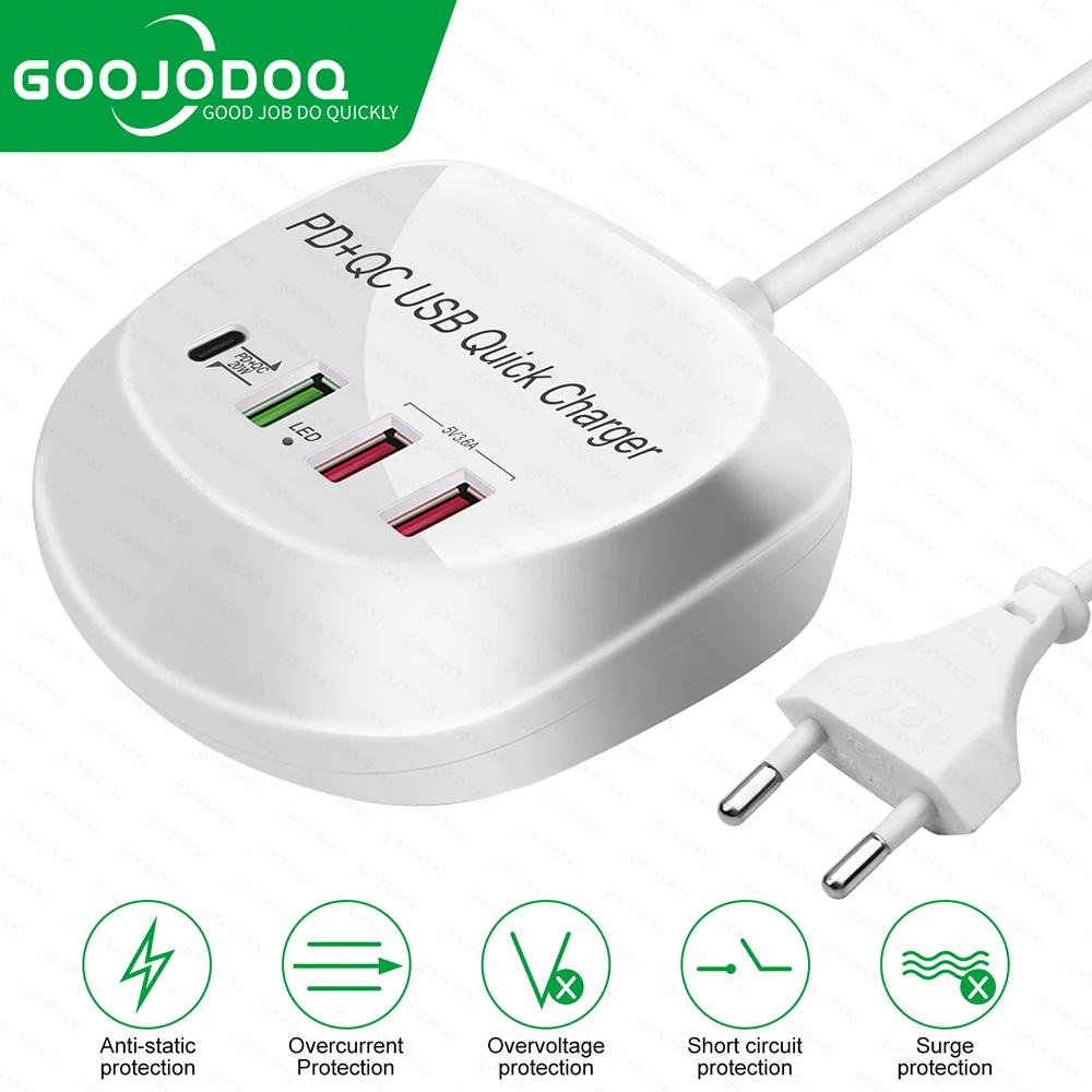 

4 Ports Quick Charge 4.0 3.0 QC PD Charger 20W QC4.0 QC3.0 USB Type C Fast Charger for iPhone 13 12 Xs 8 Xiaomi Phone PD Charger