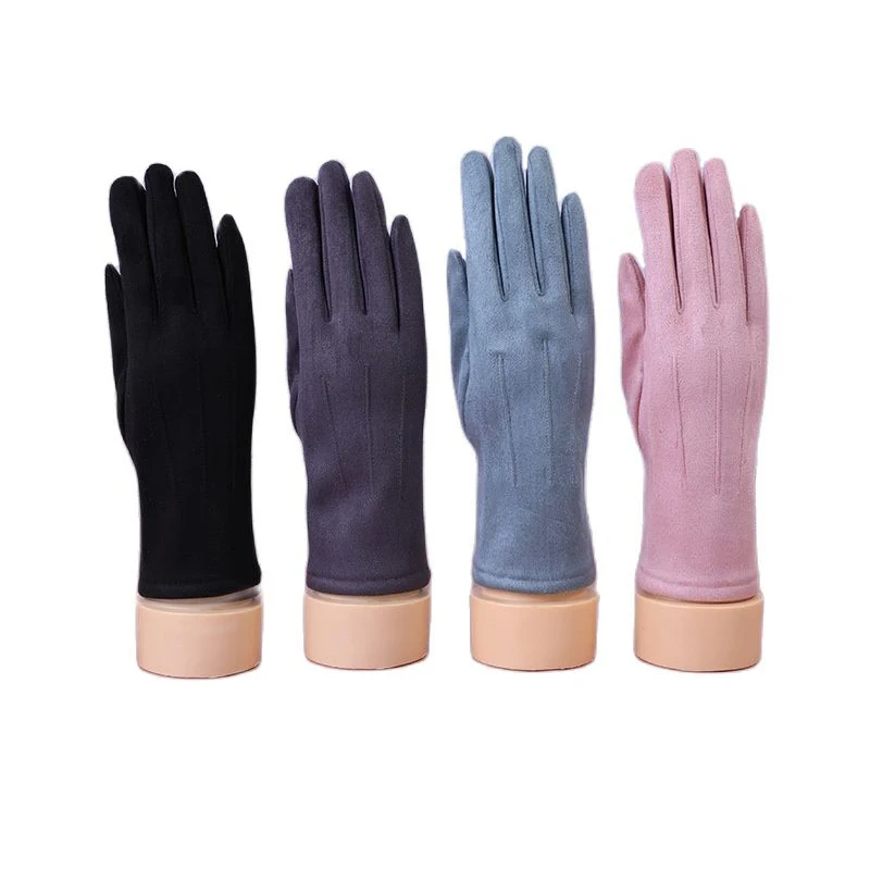 New Women Winter Keep Warm Touch Screen Thin Fleec Section Suede Fabric Female Elegant Solid Soft Cycling Drive Gloves