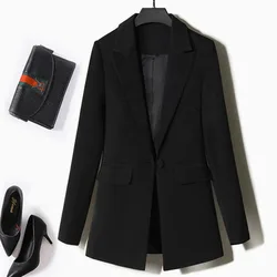 PEONFLY Spring Autumn Solid Color Elegant Black Blazer Women Jacket Women's Korean Style Loose Single Button Long Sleeve Coat