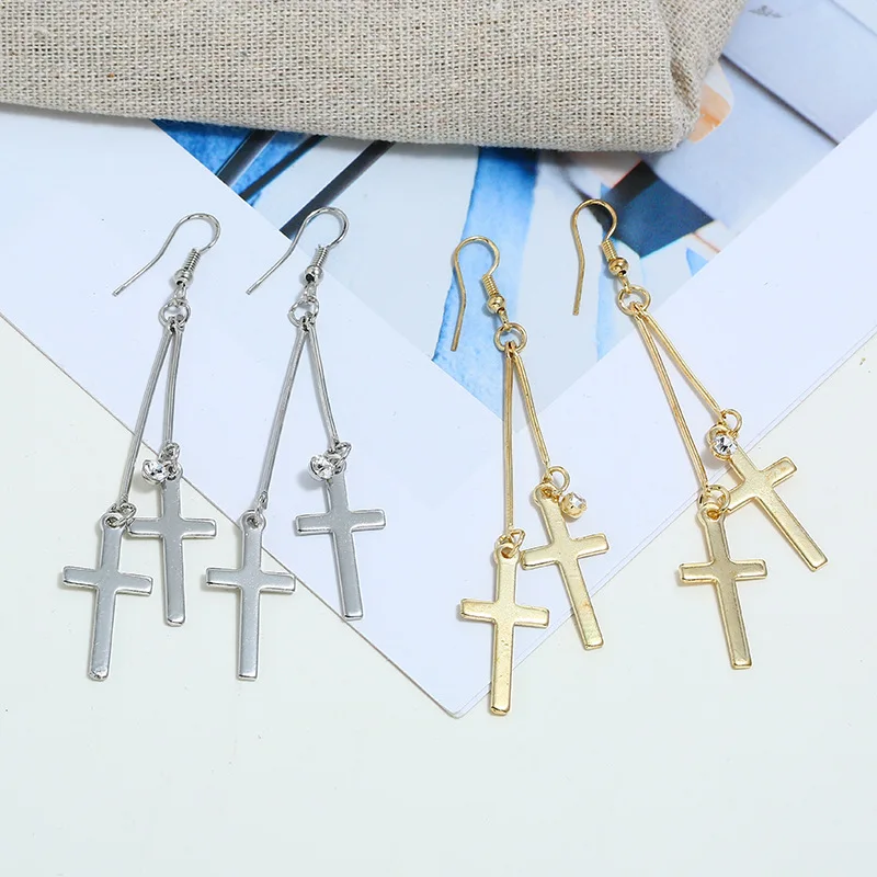 1 Stück Männer Frauen Punk Gothic Kreuz Übertrieben Klassische Metall Christian Kette Tropfen Baumeln Ohrringe Straße Hip Hop Schmuck Kpop – Detail 10