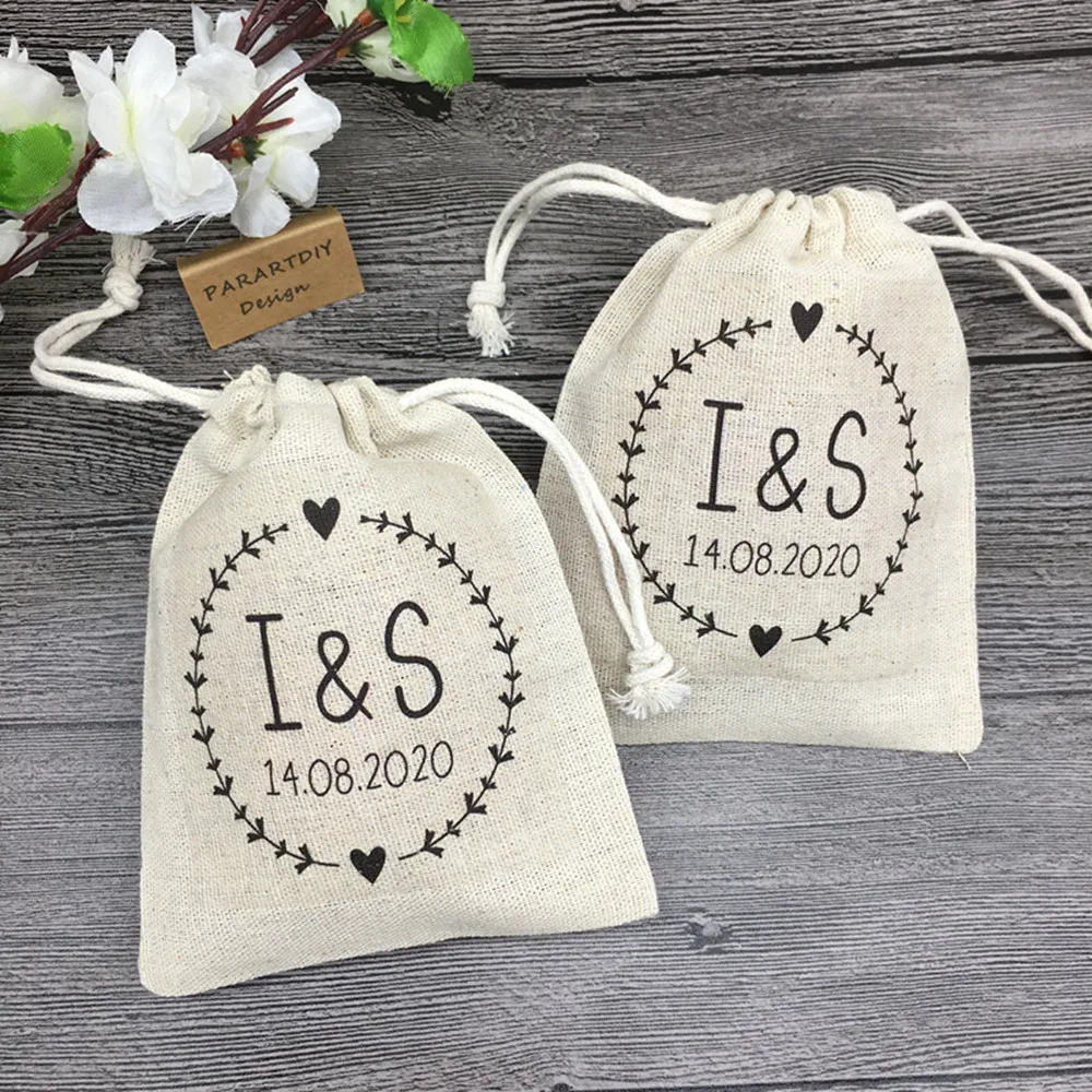 

20 personalize names date wedding Bachelorette Bridesmaid Hangover Kits Jewelry gift Bags Drawstring muslin pouches party favors