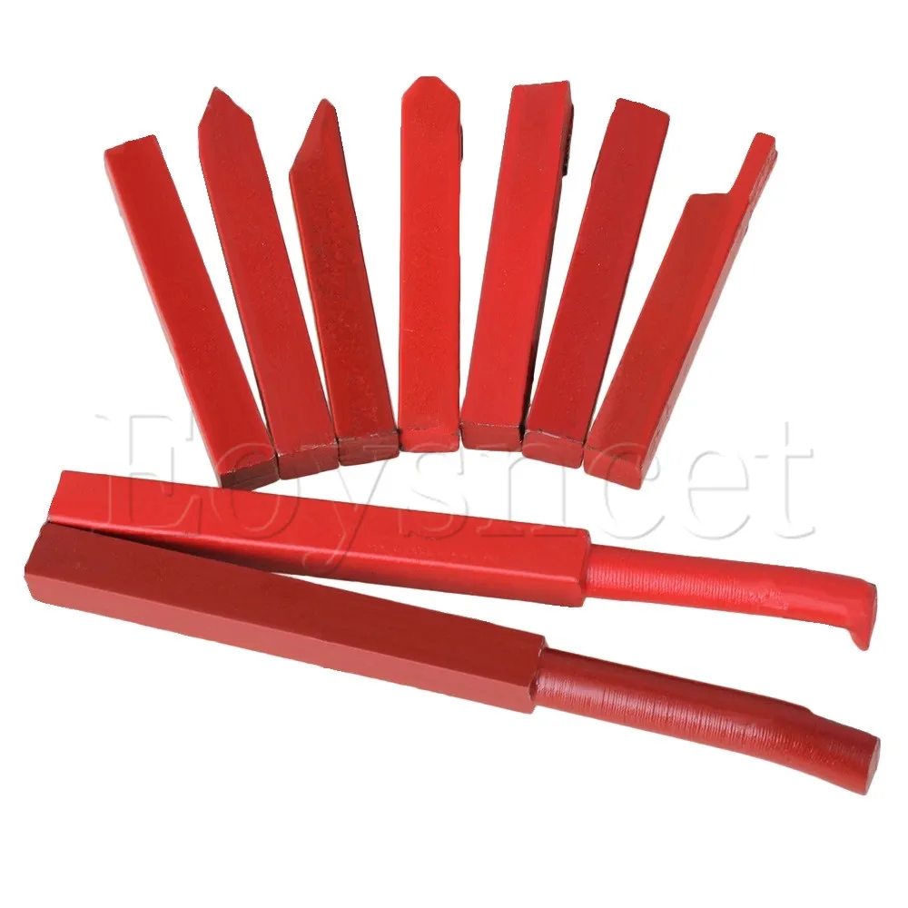 9 x Red Iron Lathe Turnning Tool w/YW1 Alloy Tool Bit 10x10mm Shank