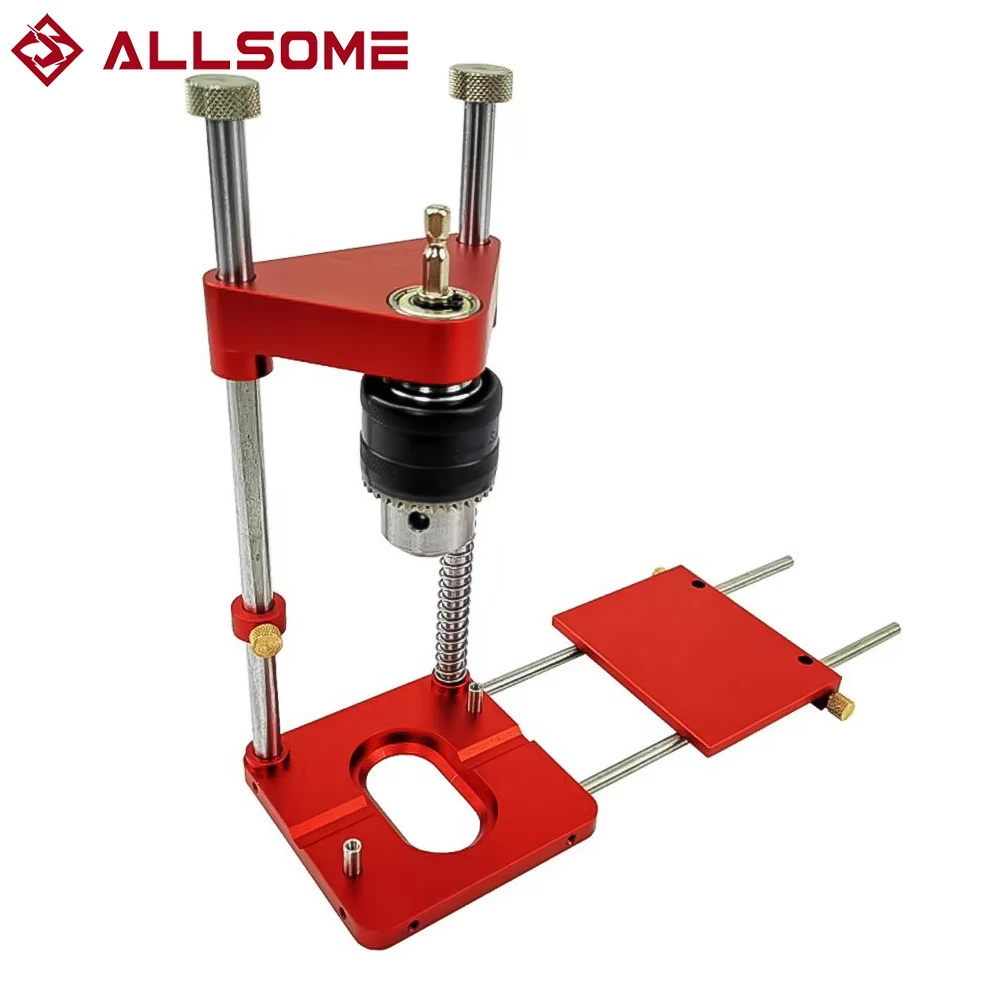 ALLSOME Drill Guide Locator Hole Bracket Adjustable Punch  Alloy Steel Template Drilling Furniture Bench DIY Tool Woodworking