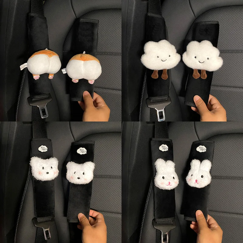 2szt Cute Cartoon Plush Car Seat Belt Cover Shoulder Cushion Animal Seatbelt Shoulder Pads Children Protector Akcesoria samochodowe