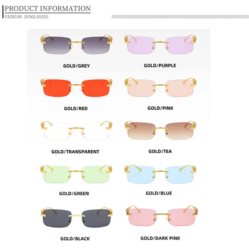 Prostokฤ
tne okulary przeciwsลoneczne bez oprawek Kobiety 2024 Luksusowa marka Moda Niebieska lekka ramka Leopard Shade Maลe kwadratowe okulary