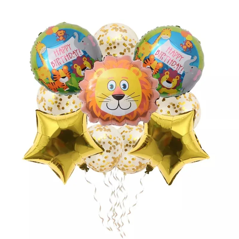 10pcs/set Cartoon animal shape aluminum film sequin balloon set baby children birthday party decoration lion tiger monkey ballon