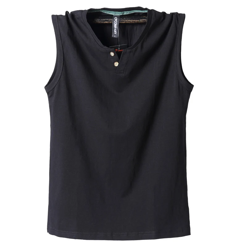 Pure Cotton Classic Tank Tops Men Sleeveless Tank Shirt Solid Color V-Neck Tees All-match Tees Button Sweatshirts Tank Men 5XL