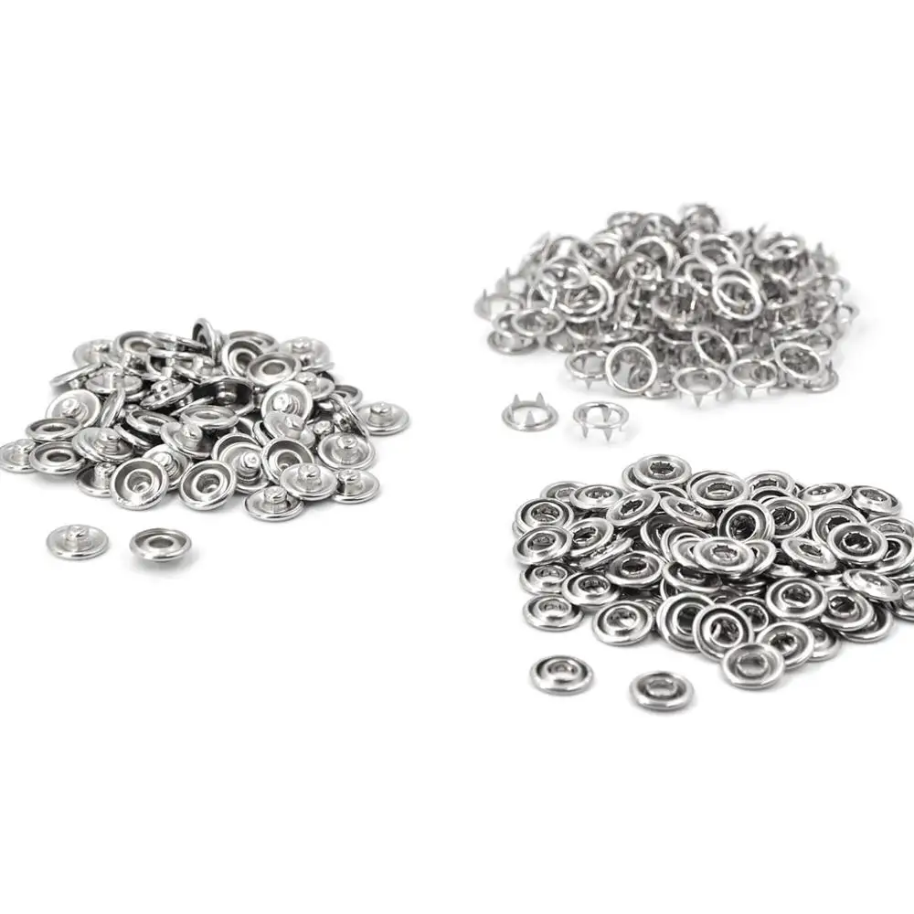 KALASO 20Sets Silver Color Prong Ring Snap Fasteners Press Studs Snap Buttons Poppers 9.5mm 11mm For DIY Craft Supplies