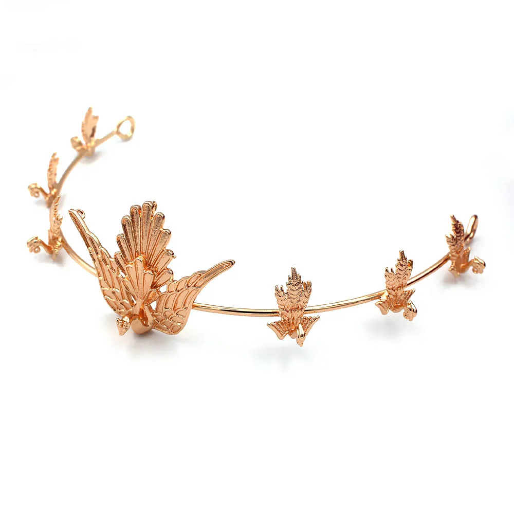 

2pcs Hand Wired Phoenix Tiaras Crown Wedding Headpiece Twisted Brass Wire Bridal Women Hair Jewelry Accessories Gold Color