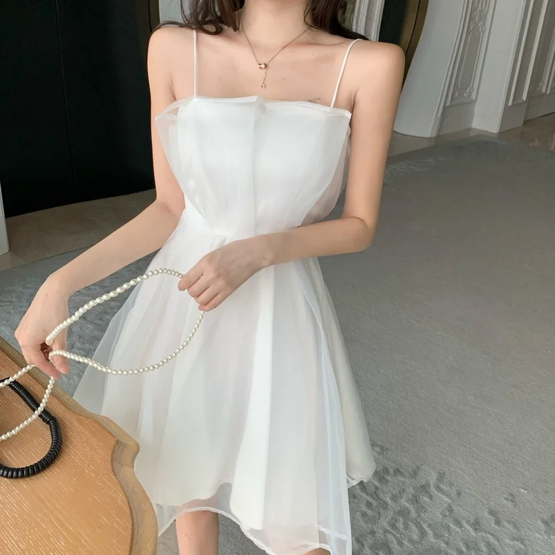 

Princess Style Summer Dress Women Solid Colors Mesh Slip Dress Party Wedding Sweet Cute Clothing Fashion Fairy Cottagecore Dress