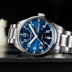 CARNIVAL Fashion Quartz Watches for Men Sport Luminous Mens Watch Double Calendar Stainless Steel Strap Waterproof Reloj hombre