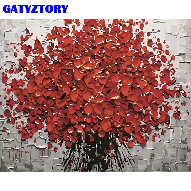 GATYZTORY Frame fiore rosso pittura digitale fai da te con i numeri pittura acrilica astratta moderna Wall Art pittura su tela per la decorazione