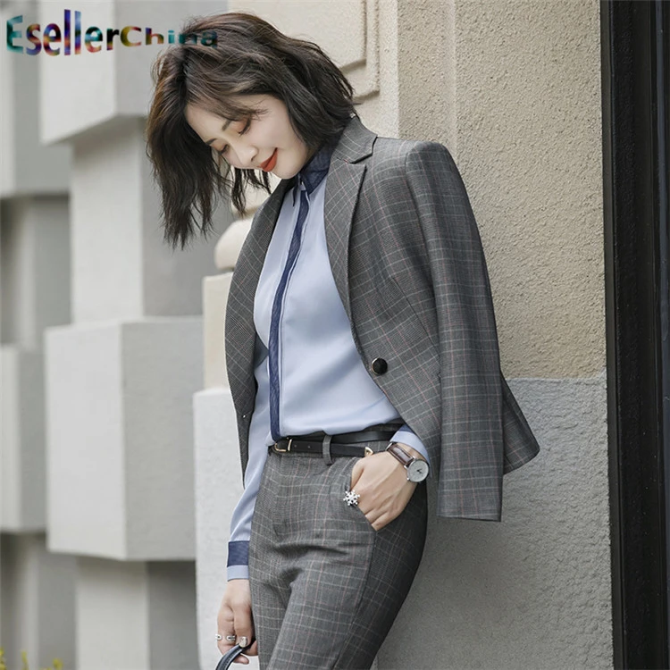 High Quality Fabric Elegant Paid Formal Women Pantsuits Professional Office Ladies Work Wear Trousers Set Blazers OL Styles