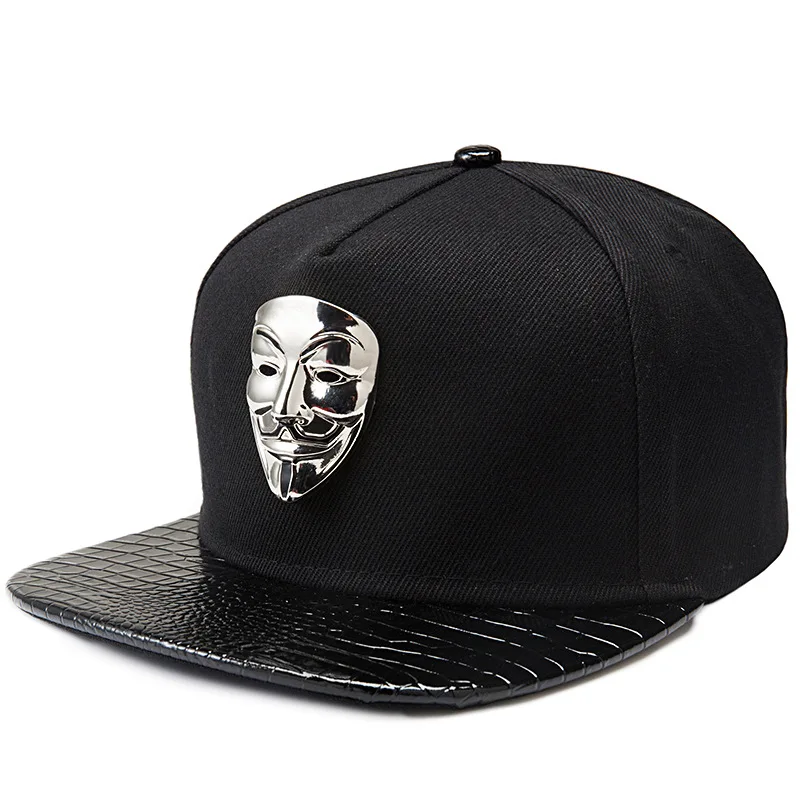 V For Vendetta Baseball Caps Metal Adjustable Snapback Hats Gorras Hip Hop Style for Women Men Black Boy Cool Flat Dropship