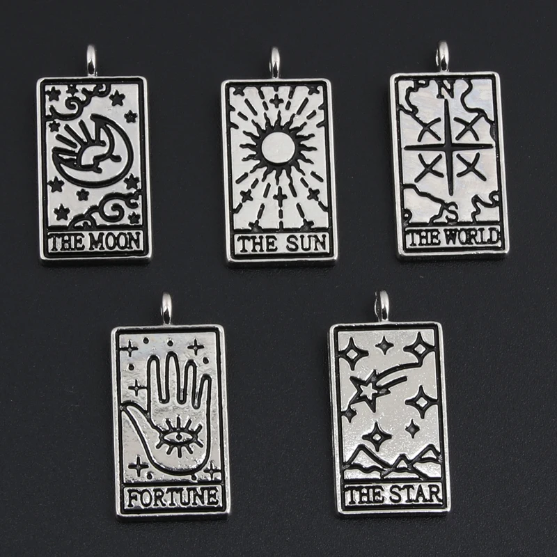 20pcs Silver Color 26x13mm Divination Tarot Charms Moon Sun Fortune Predict Pendant For DIY Handmade Jewelry Making Accessorie