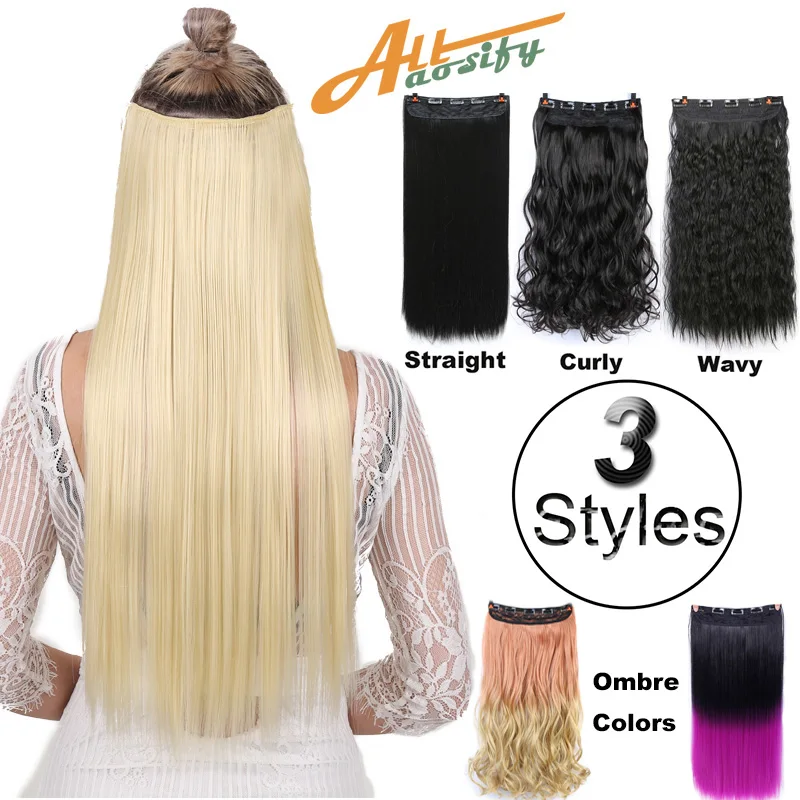 Allaosify 60cm 5 Clip In Hair Extension Heat Resistant Hairpieces Long Straight Hairstyles Synthetic Clip In on Hair Grey Hair