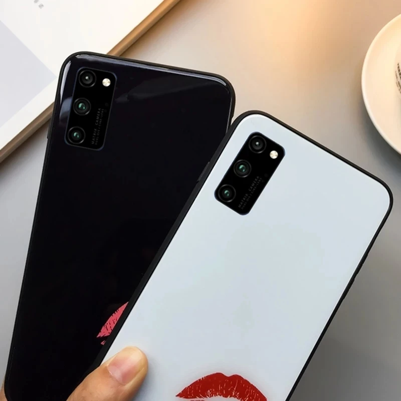 Tempered Glass Case For Huawei Honor 30 Plus 30S 20 20s 20i V20 50 60 Pro 60se Free Sexy Lip Print Hard Cover Coque Fundas