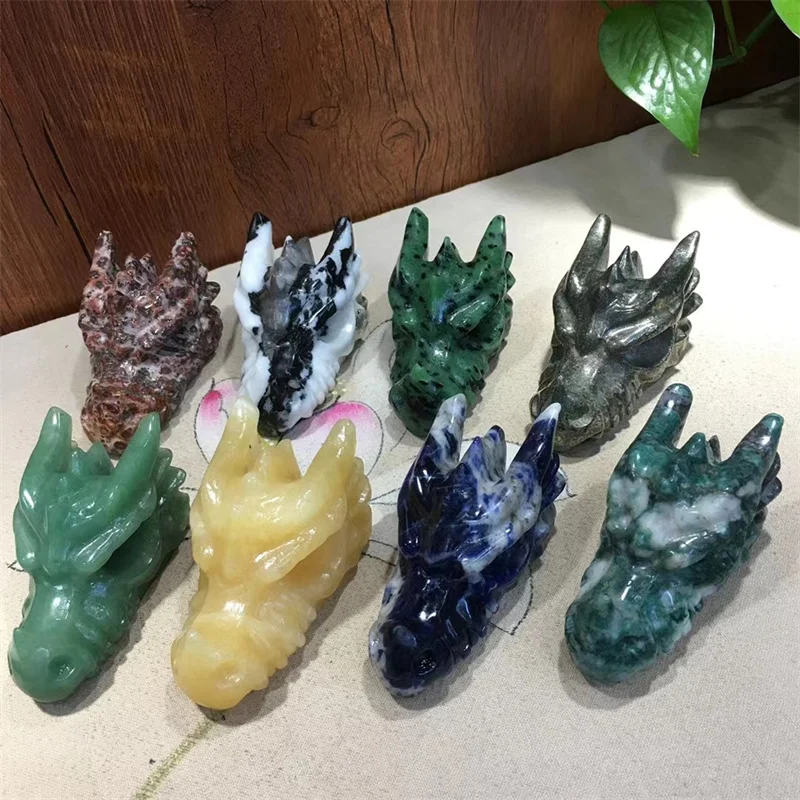 

7cm Natural Crystal Carving Handmade Carved Dragon Head Skull Polished Animal Powerful Statue for Home Decoration Gift