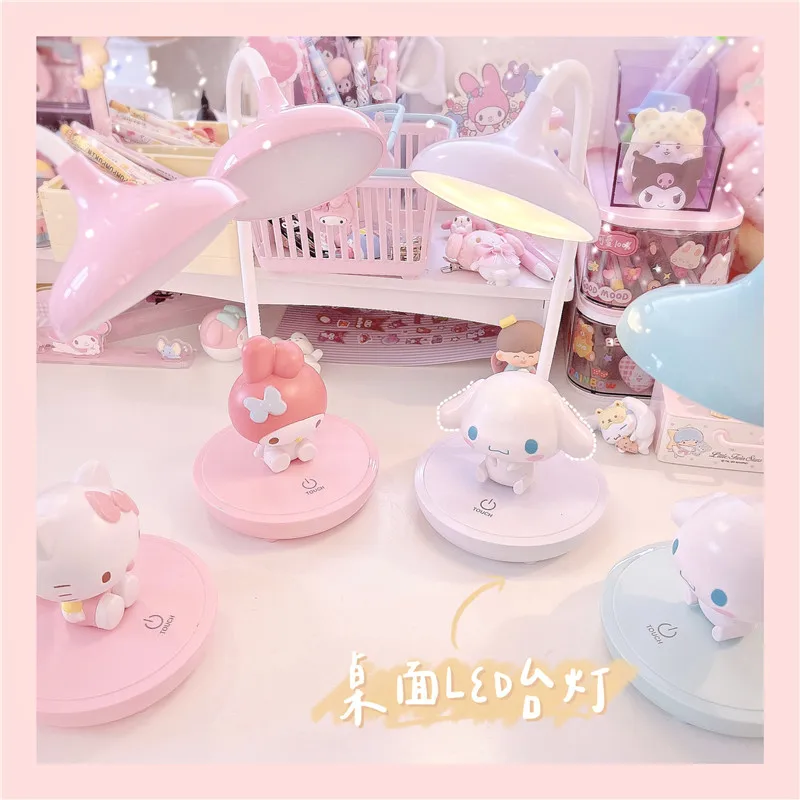 Sanrioed Kawaii My Melody Cinnamoroll Kuromi Desktop LED Learning Writing Night Light Table Lamp Anime Bedroom Bedside Lamp