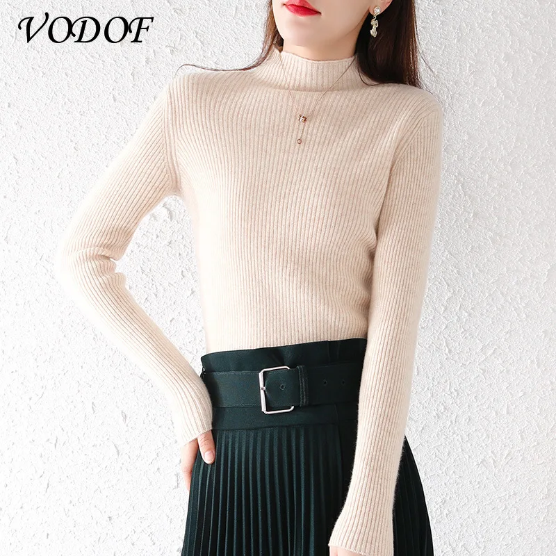VODOF Soft Loose Knitted Cashmere Sweater Women 2021 New Winter Loose Solid Color Women's Pullover Warm Basic Knitted Pullover