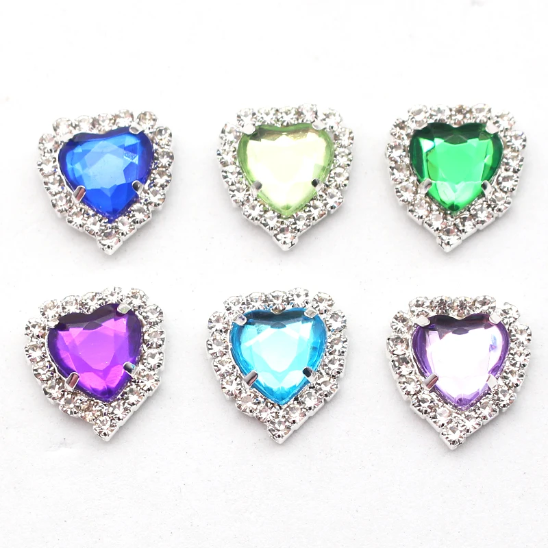 10Pcs/Lot 16MM Heart-Shaped Rhinestone Flat-Stitched Button Sdecoration DIY ForClothing, Wedding Beautiful Sewing Accessories