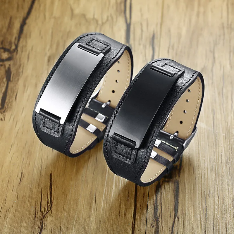 Новинка 2023, модный винтажный мужской браслет с бирками из нержавеющей стали черного и белого цвета в стиле панк, мужские ювелирные изделия из натуральной кожи