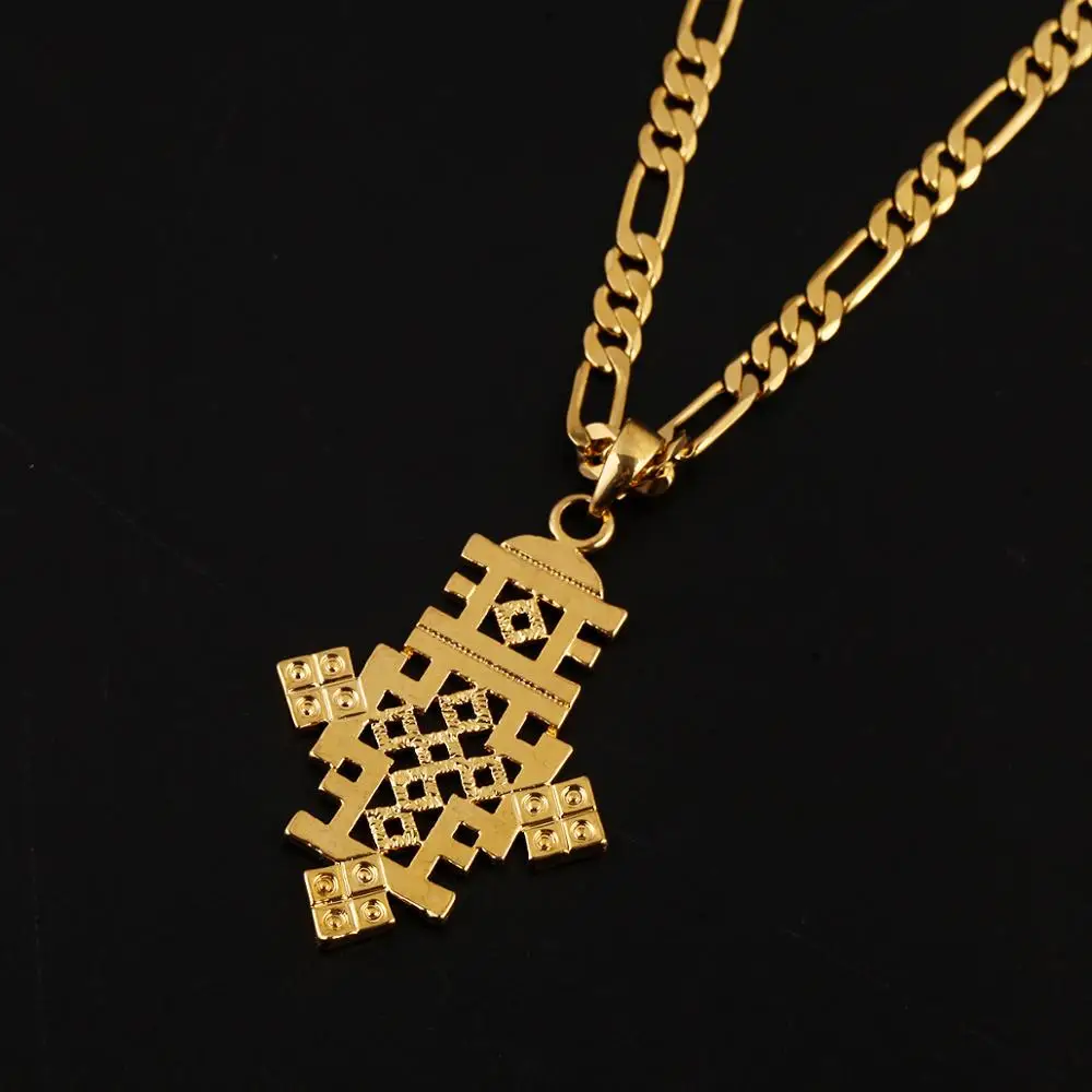 Ethiopian Gold Color Cross Pendant Necklace Coptic Cross  African Wedding Jewelry