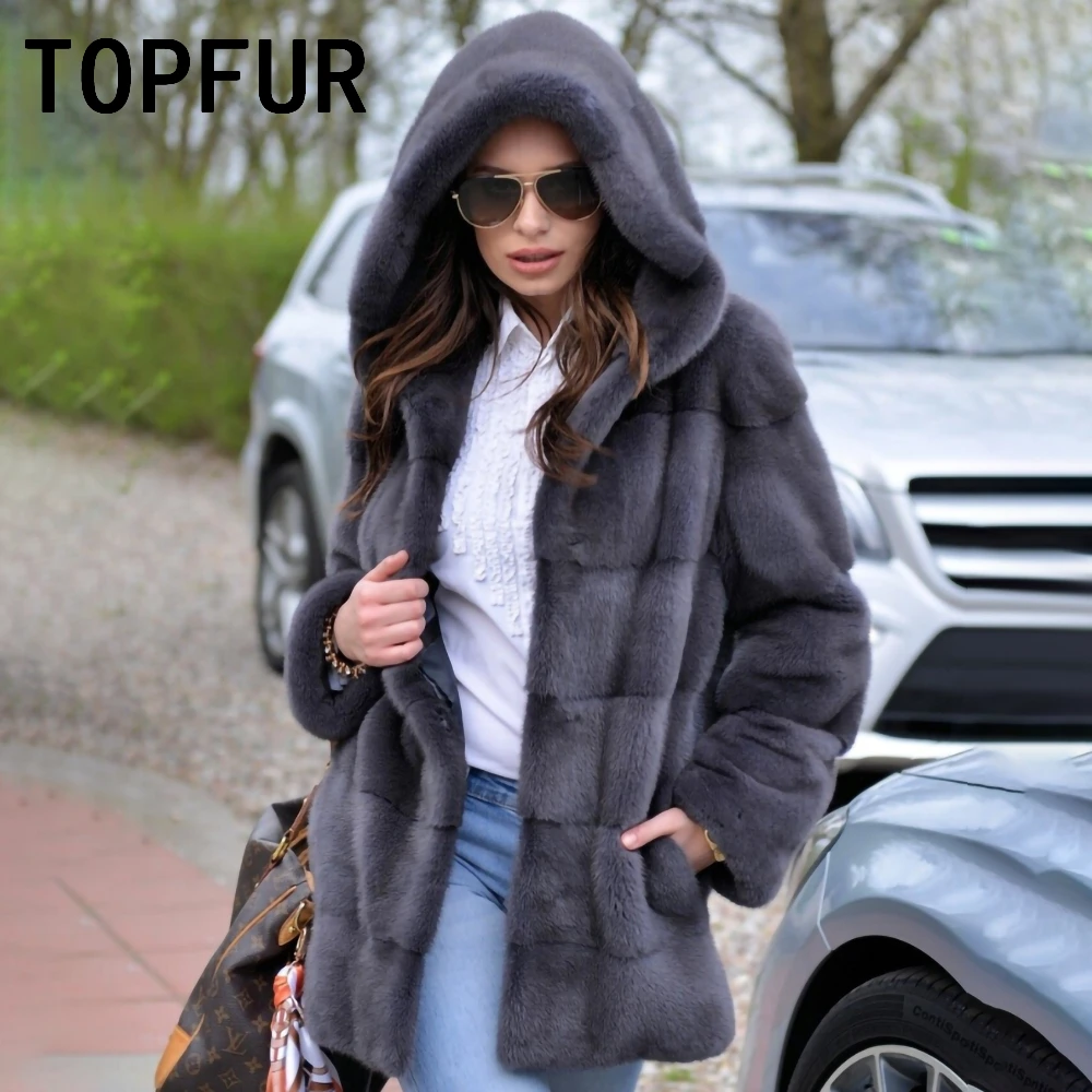 TOPFUR Custom Made Imported Mink Fur Jackets Women Winter New Luxury Hooded with Belt Tide Outertwear Real Mink Coat Lady