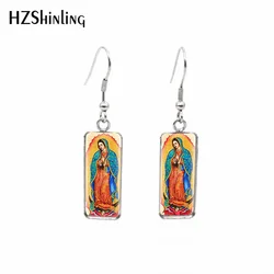 2019 New Our Lady of Guadalupe Rectangular Earring Virgin Mary Fish Hool Earrings Glass Jewelry for Religion