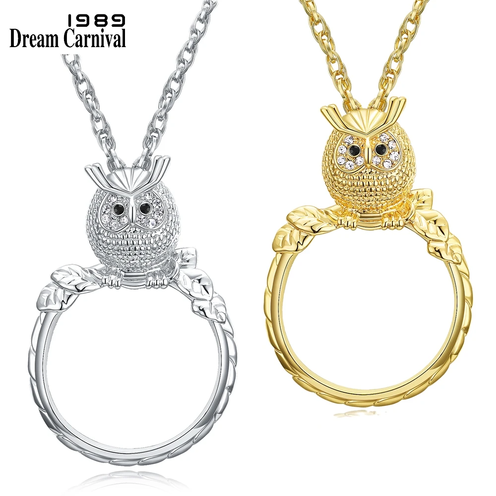 DreamCarnival1989 Women Sweater Necklace 40mm Big Glass Len Magnifying for Reading 65cm Long Chain Cute Owl Jewelry Gift P-0018