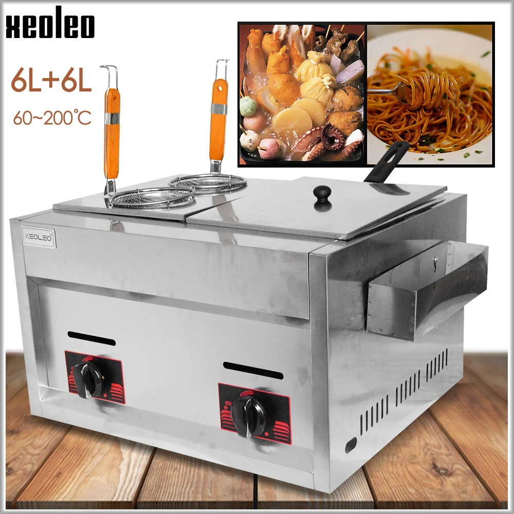 XEOLEO Commercial Gas Deep Fryer Noodle Cooker Two-in-one Combination Furnace Spicy Pot String  Fragrant Snack Kitchen Equipment