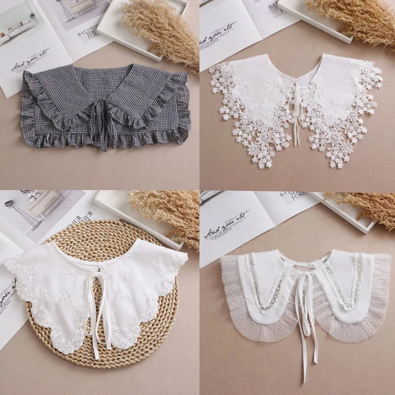 White Shawl Fake Collar Shirt Women Necklace False Collar Ladies Detachable Half Shirt Lapel Blouse Shawl Wrap Decoration