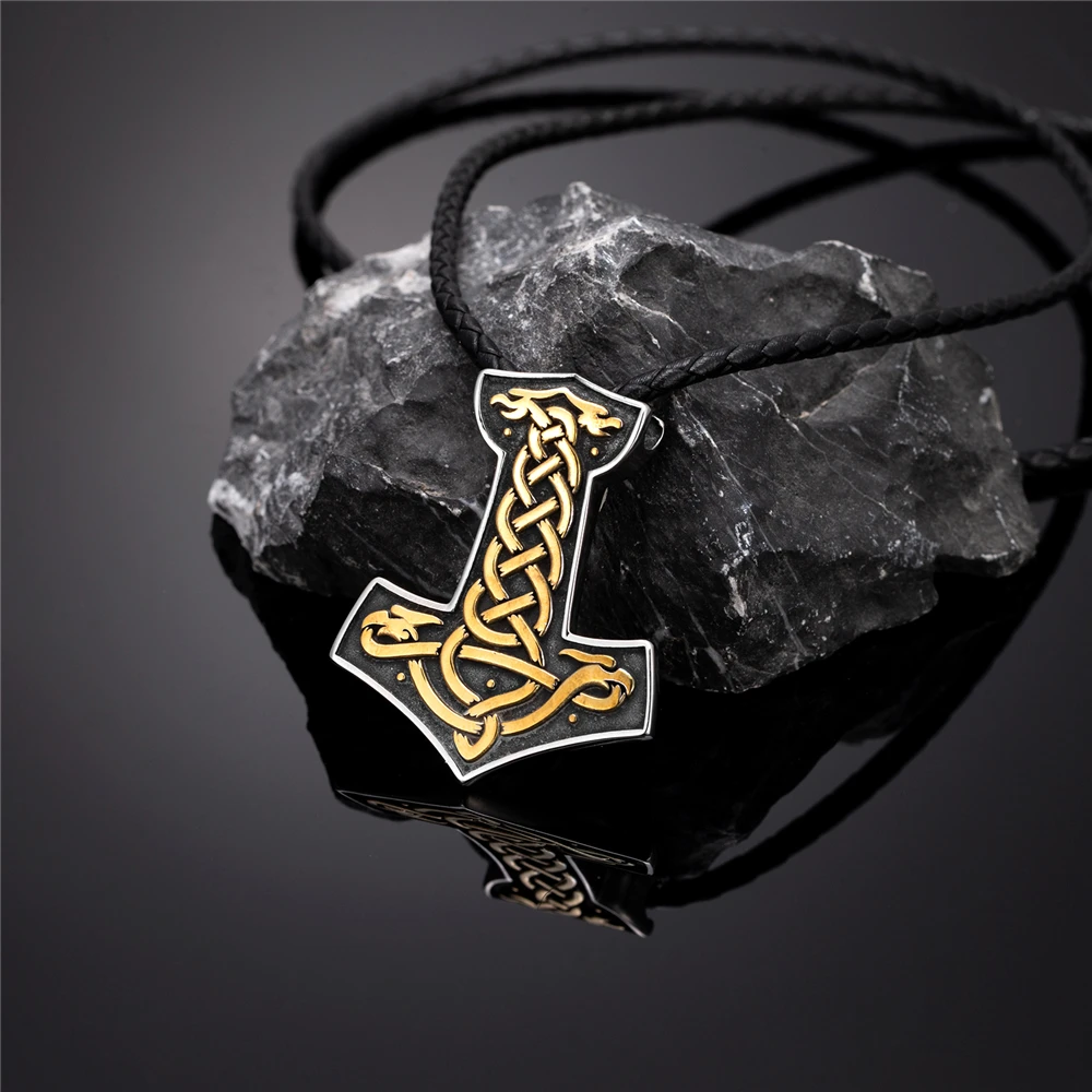 Herren-Halskette aus Edelstahl mit Wikinger-Thor-Hammer-Anhänger, doppelseitiger nordischer Anker-Amulett-Anhänger, skandinavischer Vintage-Schmuck. – Detail 15