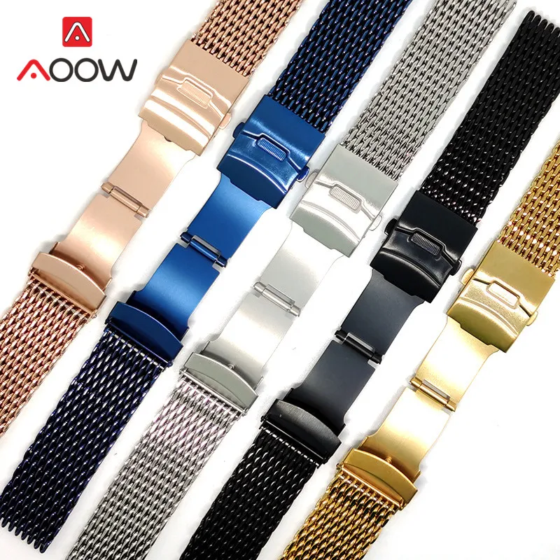 18mm 20mm 22mm 24mm Milanese Strap Stainless Steel Mesh Solid Metal Folding Buckle Men Replacement Band Bracelet Watch Accessori