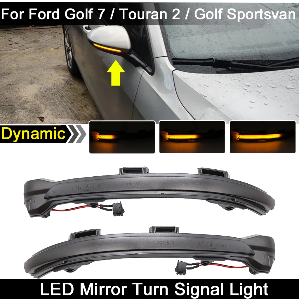 

2Pcs For VW Golf 7 Golf Sportsvan Touran MK2 LED Side Rearview Mirror Light Dynamic Amber Turn Signal Indicator Lamp