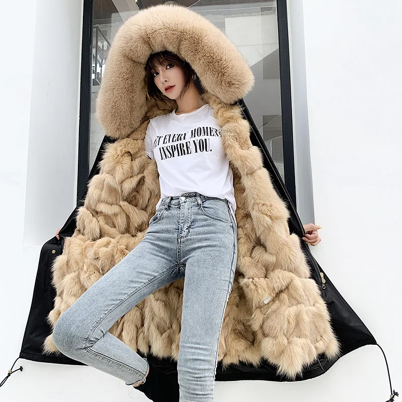 

2023 new Women Winter Jacket Waterproof Thick Warm Detachable Natural Fox Fur Liner Fox Fur Collar Hooded Real Fur Coat