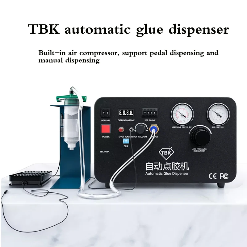 TBK 983A auto Glue Dispenser Solder Paste Liquid Dispensing Machine,Built-in air compressor,Manual or pedal glue dispensing