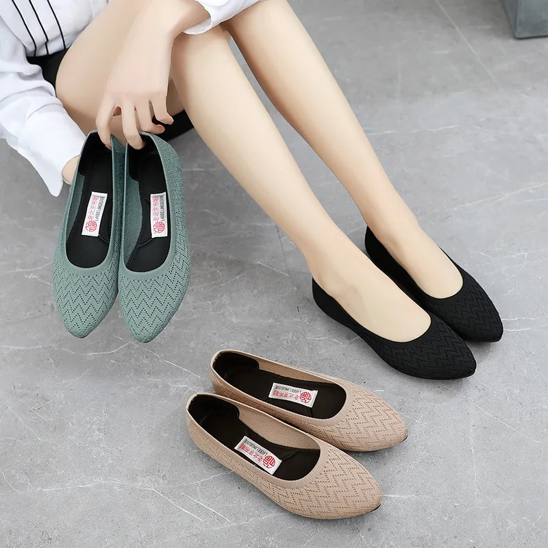 

Flats Shoes Women Knitted Mesh Casual Shoes Autumn Breathable Comfort Working Shoes Ladies Walking Shoes Slip-on Shoes for Women