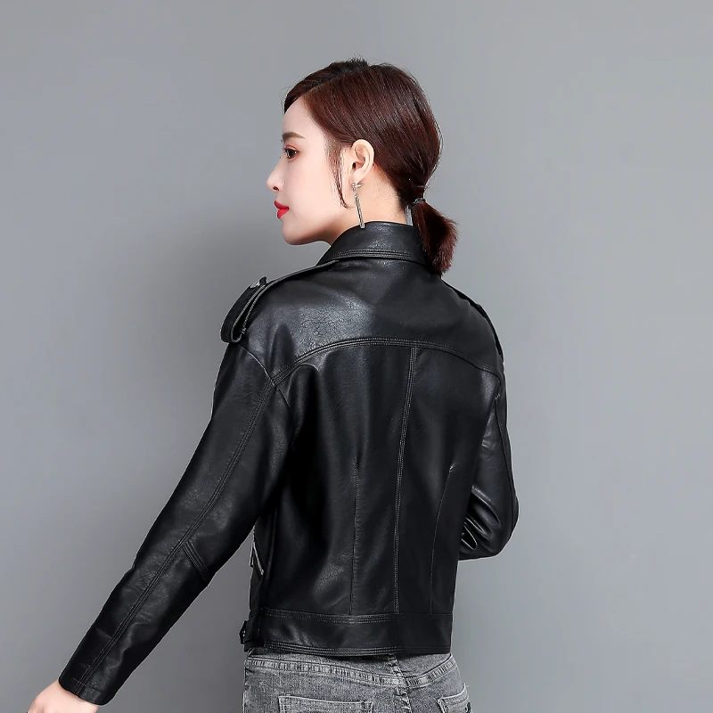 New Black Short Loose Leather Jacket Autumn Winter Soft Faux Leather Women Jackets Streetwear Casual Outwear Ladies Biker Coats