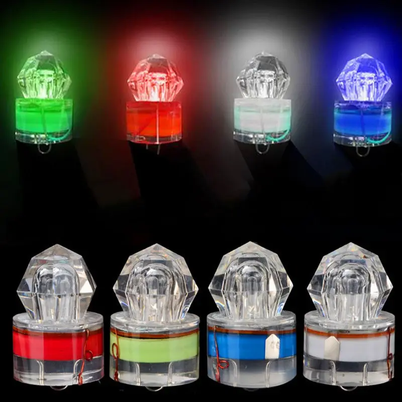 Colorful Mini Fishing Lure Light ABS Underwater Fishing Lamp Diamond Shape Fishing Bait Light Waterproof Luminous Fish Lure Lamp