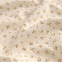 140x50cm Orange Small Flower Washed Cotton Linen Fabric, Making Dress Shirt Children's Clothing Doll Clothes Curtains Cloth