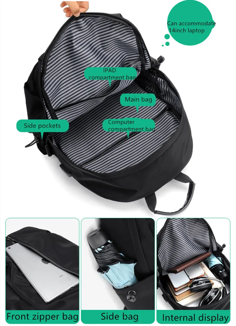 Mochila para ordenador portátil de gran capacidad, morral de viaje de negocios, a la moda, informal, resistente al agua, para estudiantes, novedad