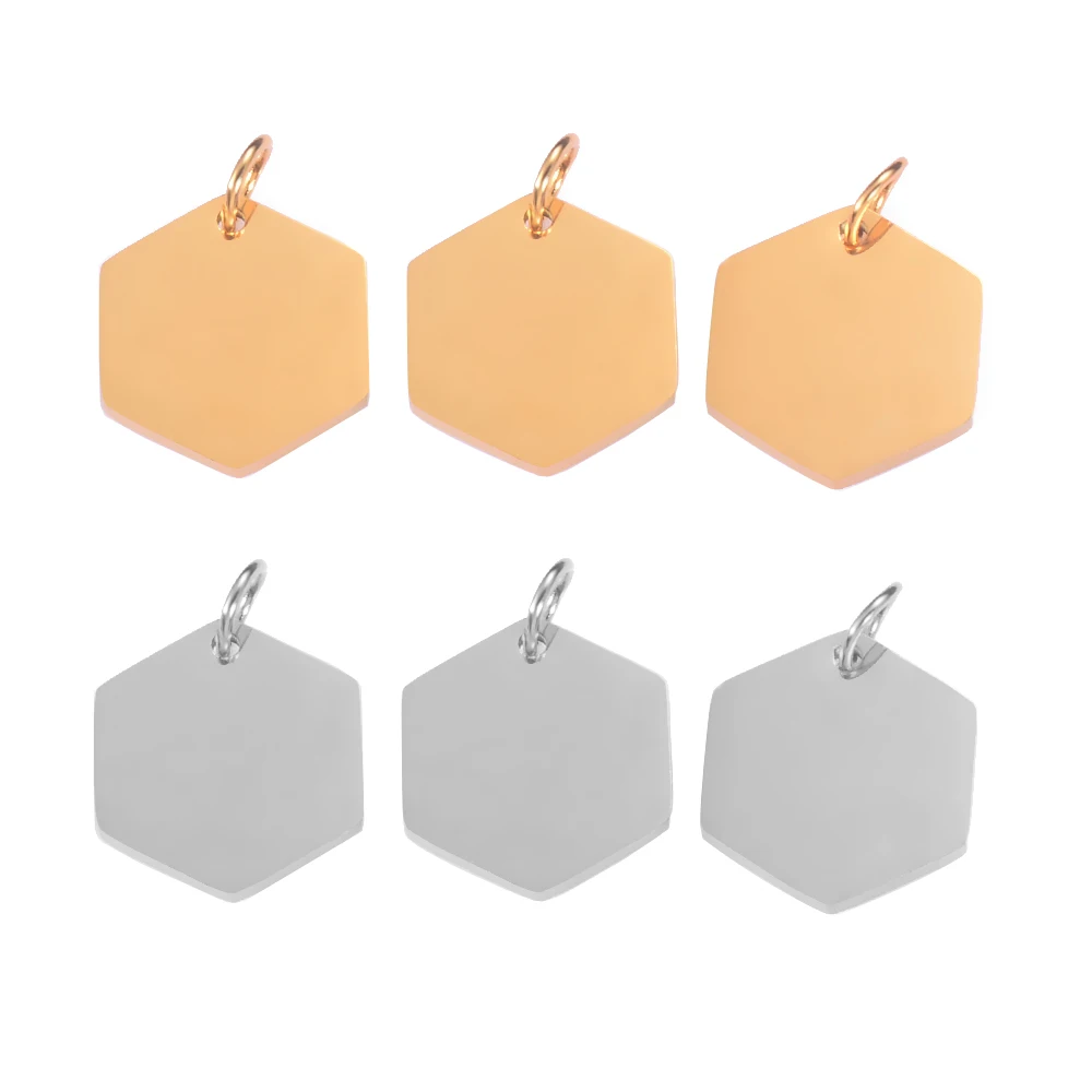 10pcs Stainless Steel Hexagon Blank Tag Charms Mirror Polished 15x15.5mm For Bracelet Necklace Jewelry DIY Craft Making