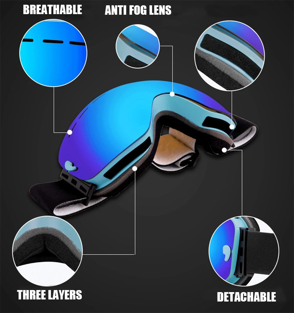 Goexplore Ski Goggles adult Winter Snow Sports Snowboard Goggle Anti-fog UV Protection Snowmobile Spherical Skiing glasses women